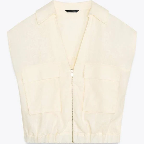 Blusa de lino con cuello V | Zara