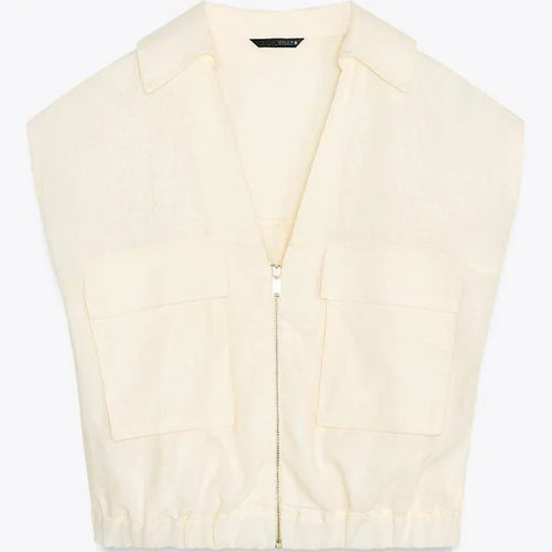Blusa de lino con cuello V | Zara